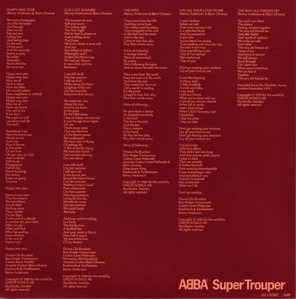 inner sleeve back, Abba - Super Trouper +2